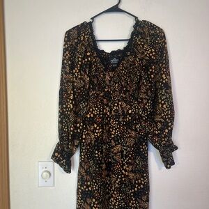 Angie Small Black and Orange Yellow  Floral Dress Long sleeve Festival/BoHo